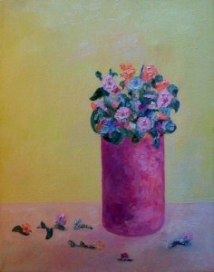 Flowers in Red Vase • 2008 • Oil on Canvas • 14" x 11"           